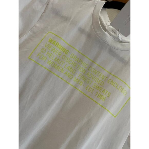Helmut Lang Exclusive Warning Graphic Logo Lime/White T-Shirt Men’s S - Picture 2 of 4